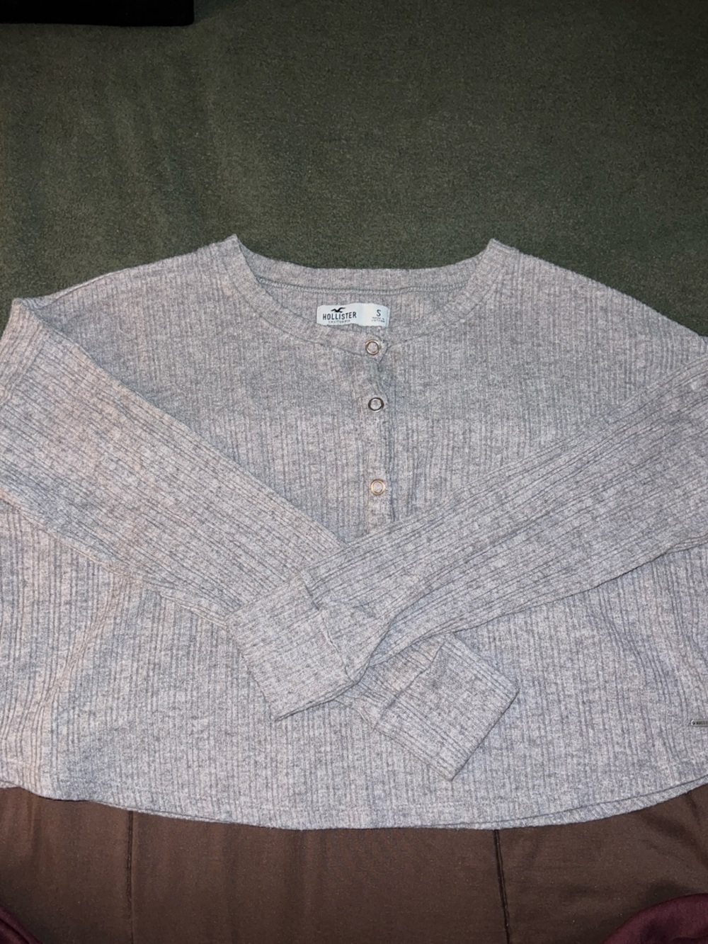 Hollister Light Gray Ribbed Henley Crop Top